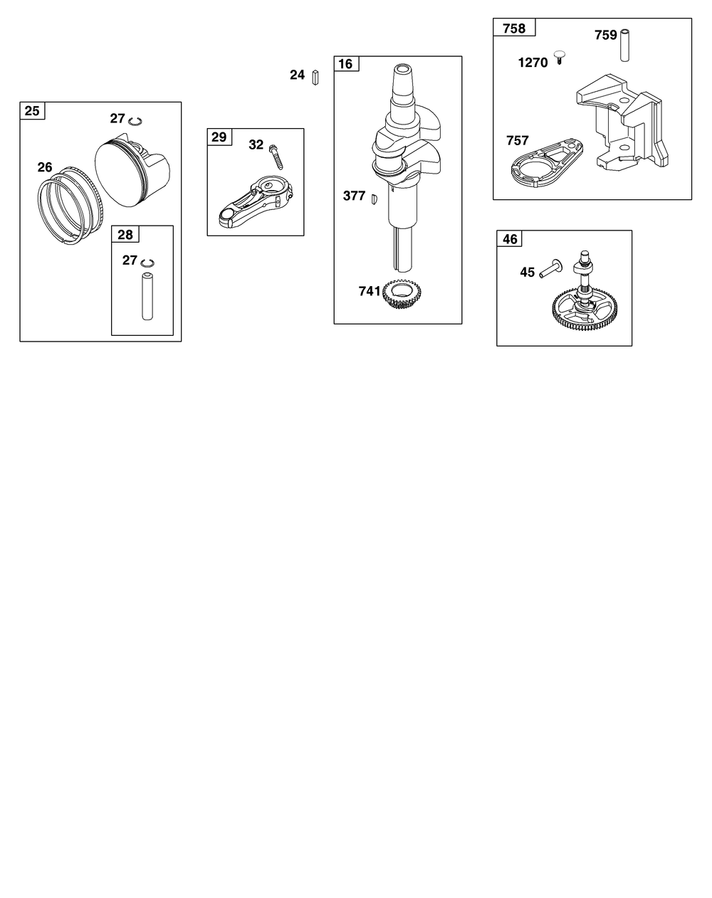 Crankshaft Group Diagram and Parts List for 200000 - 399999 Briggs and Stratton Engine